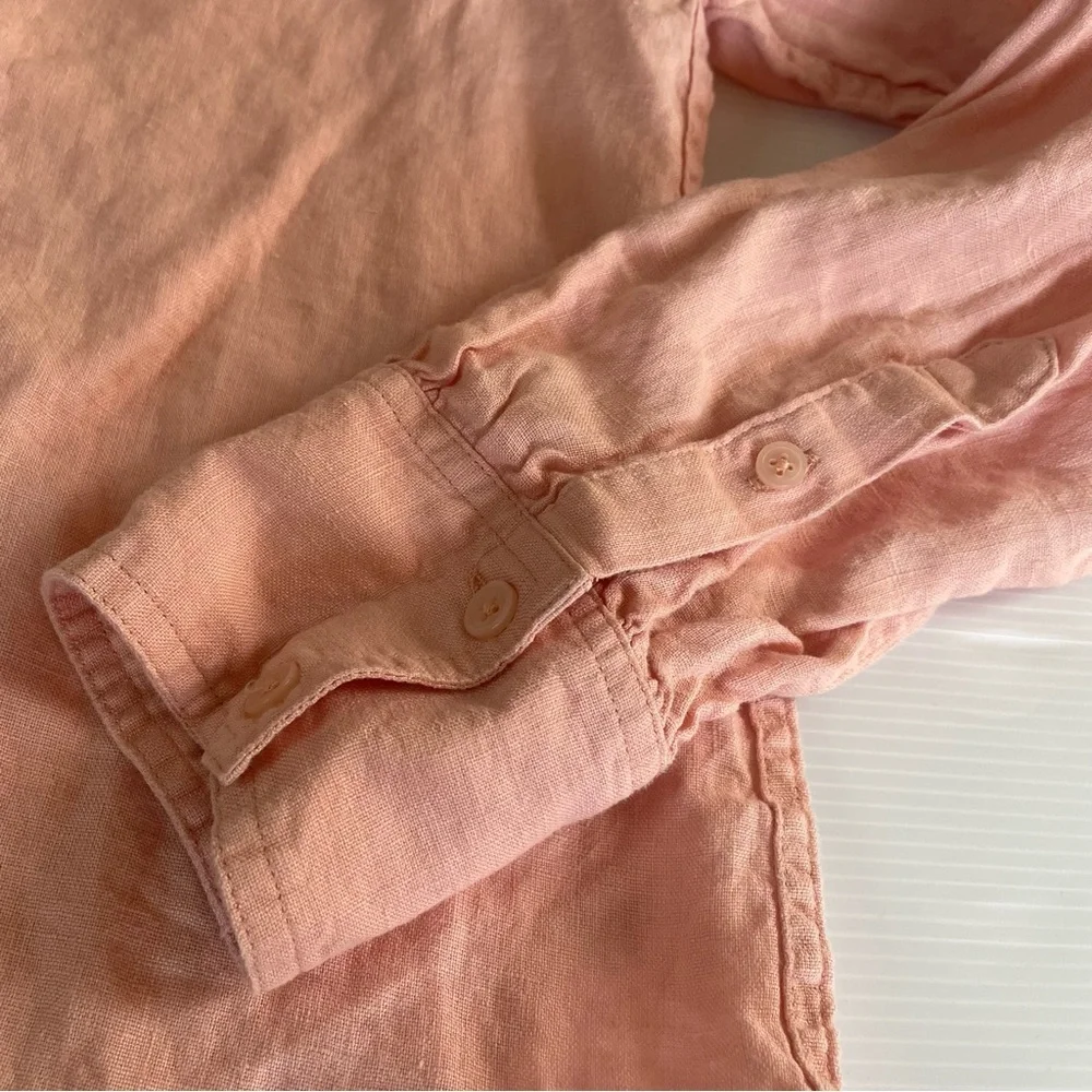 J. Crew Cabana Linen Popover Top Peachy Pink Long Sleeve Size M